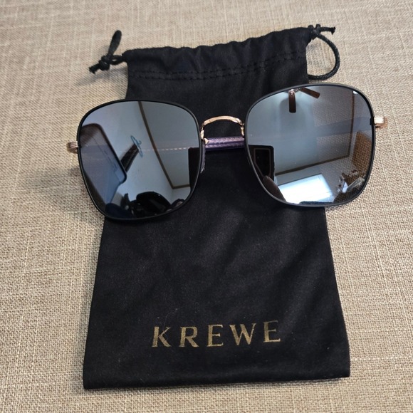 KREWE Accessories - Krewe Sabine Sunglasses Black Rose Gold Square Metal Frames Grey Gradient Lens